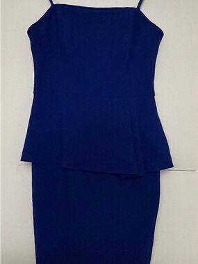Tracy Reese Royal Blue Spaghetti Strap Peplum Midi Dress